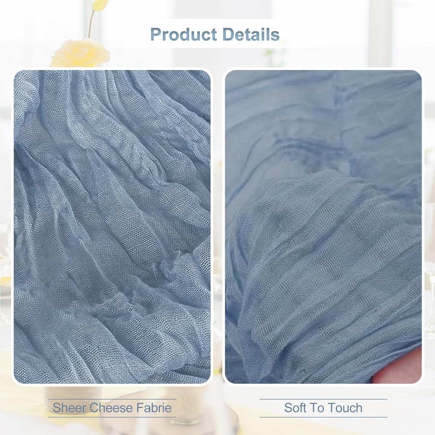 6 Pack Dusty Blue Cheesecloth Table Runner 35x120 Inch 10Ft Rustic Gauze Cheese Cloth Table Runner Sheer Cheesecloth Table Runners for Wedding Party Bridal Shower Decoration