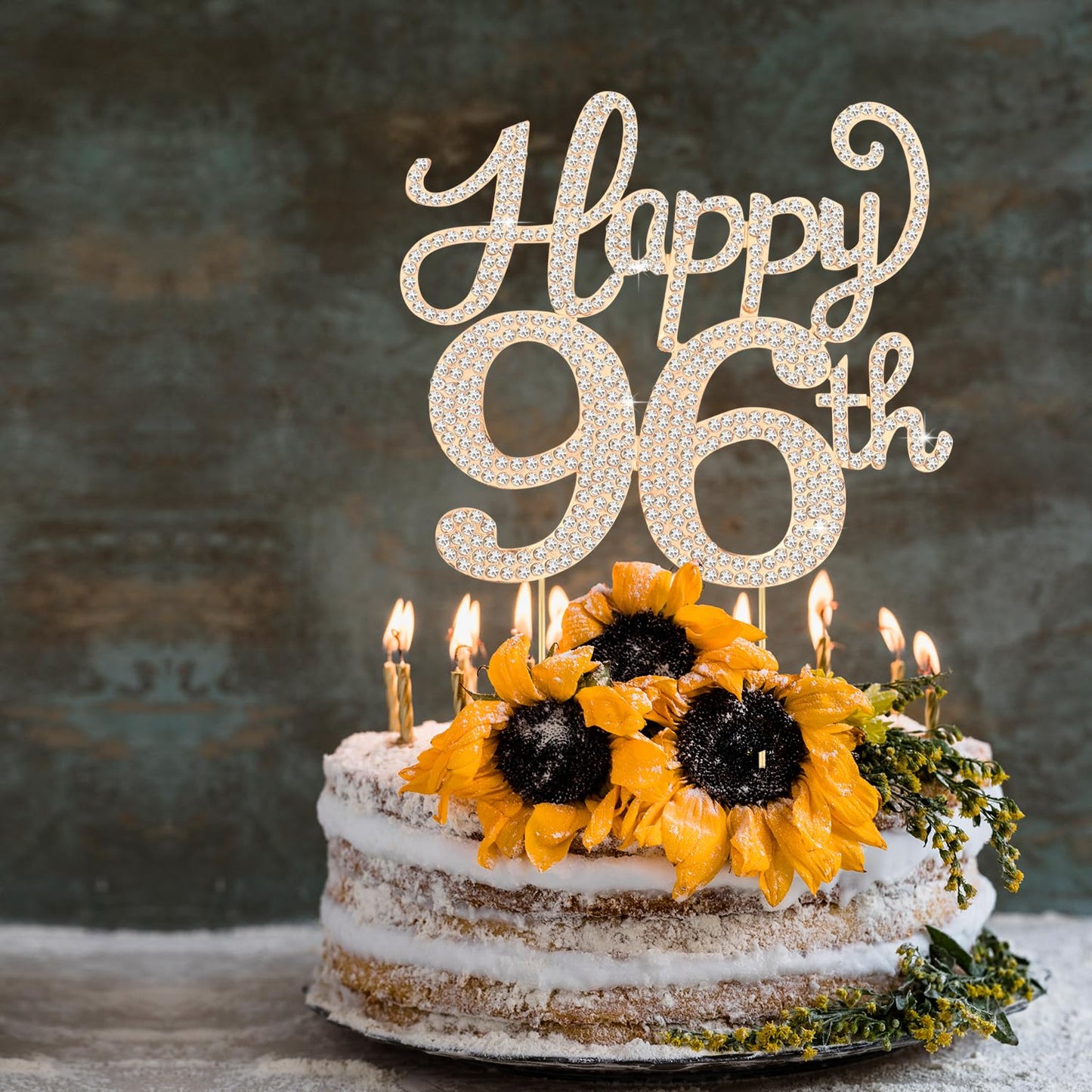 Happy 96th Birthday Decorations,96th Birthday Gold Rhinestone Cake Topper - Cheers to 96 Years Old Bday Party Metal Sparkly Cake Centerpieces Sign.