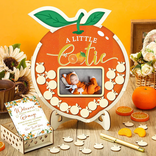 Wenqik 63 Pcs Little Cutie Baby Shower Guest Book Alternatives Set Baby Shower Decorations with Photo Frame Sonogram Frame Keepsake 60 Wood Slices Guest Book for Birthday