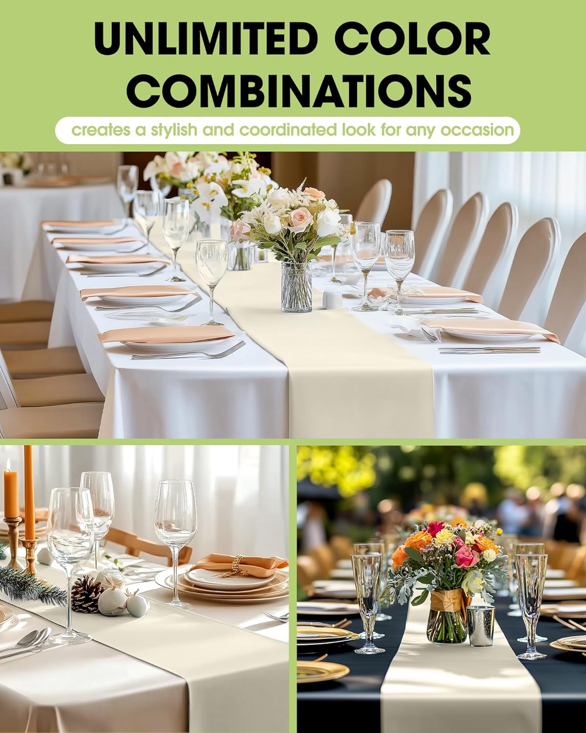 Pureegg Ivory Plastic Table Runners - 12 Pack, 14'' x 108'', Water Resistant & Disposable Cream Centerpiece Decorations for Table Cloth, Wedding, Birthday, Holiday, Baby Shower, Beige Home Decor