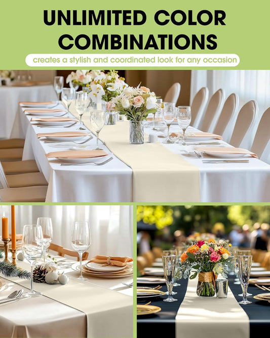 Pureegg Ivory Plastic Table Runners - 12 Pack, 14'' x 108'', Water Resistant & Disposable Cream Centerpiece Decorations for Table Cloth, Wedding, Birthday, Holiday, Baby Shower, Beige Home Decor
