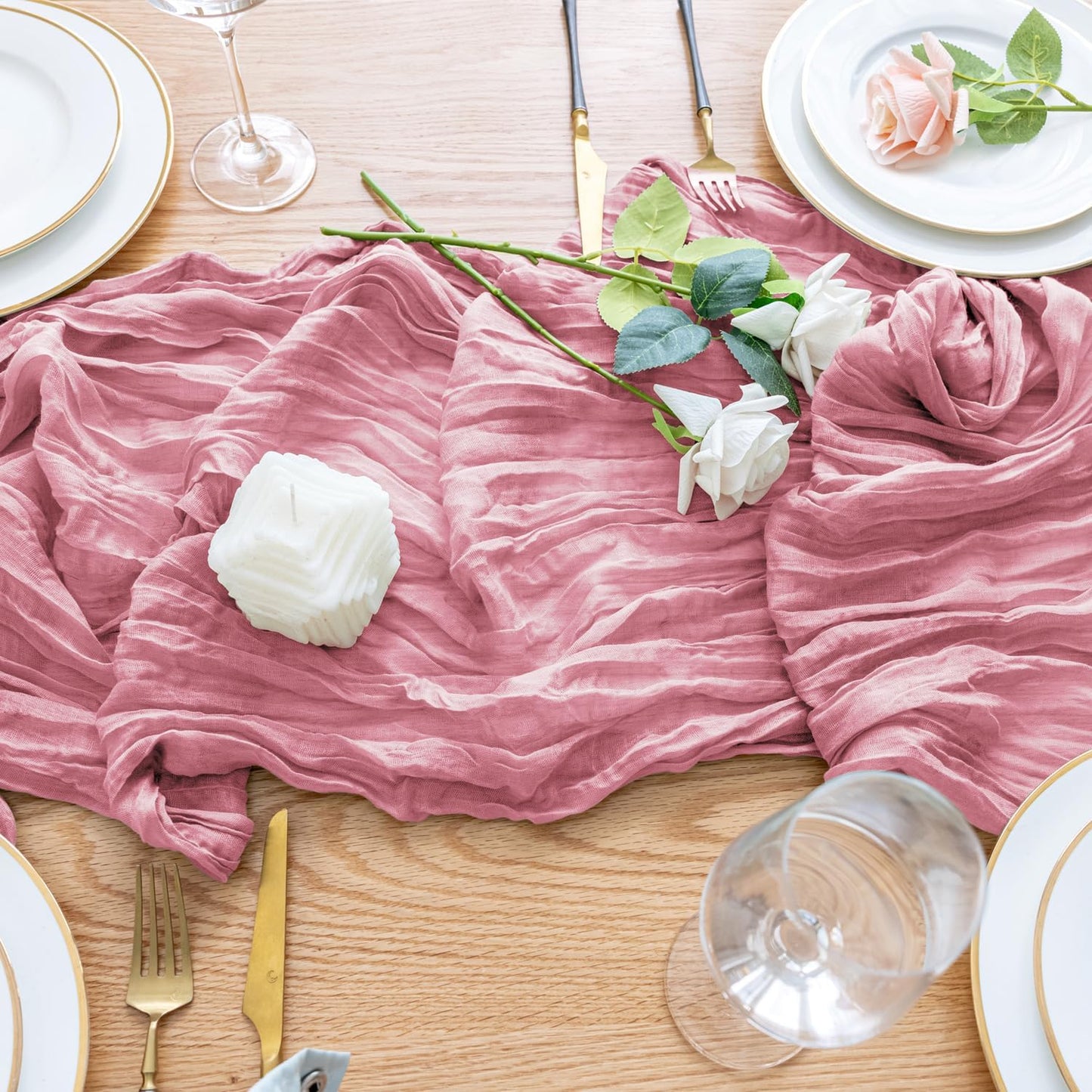 Wokceer Cheesecloth Table Runner 3Pack 10FT Pink Boho Gauze Cheese Cloth Table Runner for Party Long Rustic Sheer Table Runners for Baby Bridal Shower Wedding Easter Table Decor