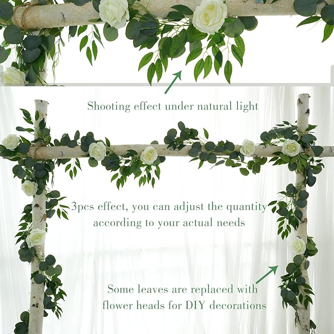 Greentime 2 Pack Greenery Garland Each 6.5 FT Artificial Eucalyptus Garland for DIY Wreath Vine Wedding Arch Stairs Decor
