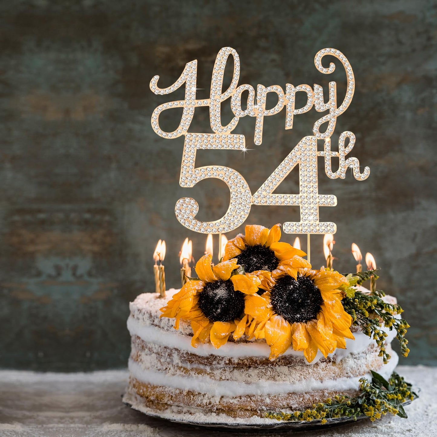 Happy 54th Birthday Decorations,54th Birthday Gold Rhinestone Cake Topper - Cheers to 54 Years Old Bday Party Metal Sparkly Cake Centerpieces Sign.