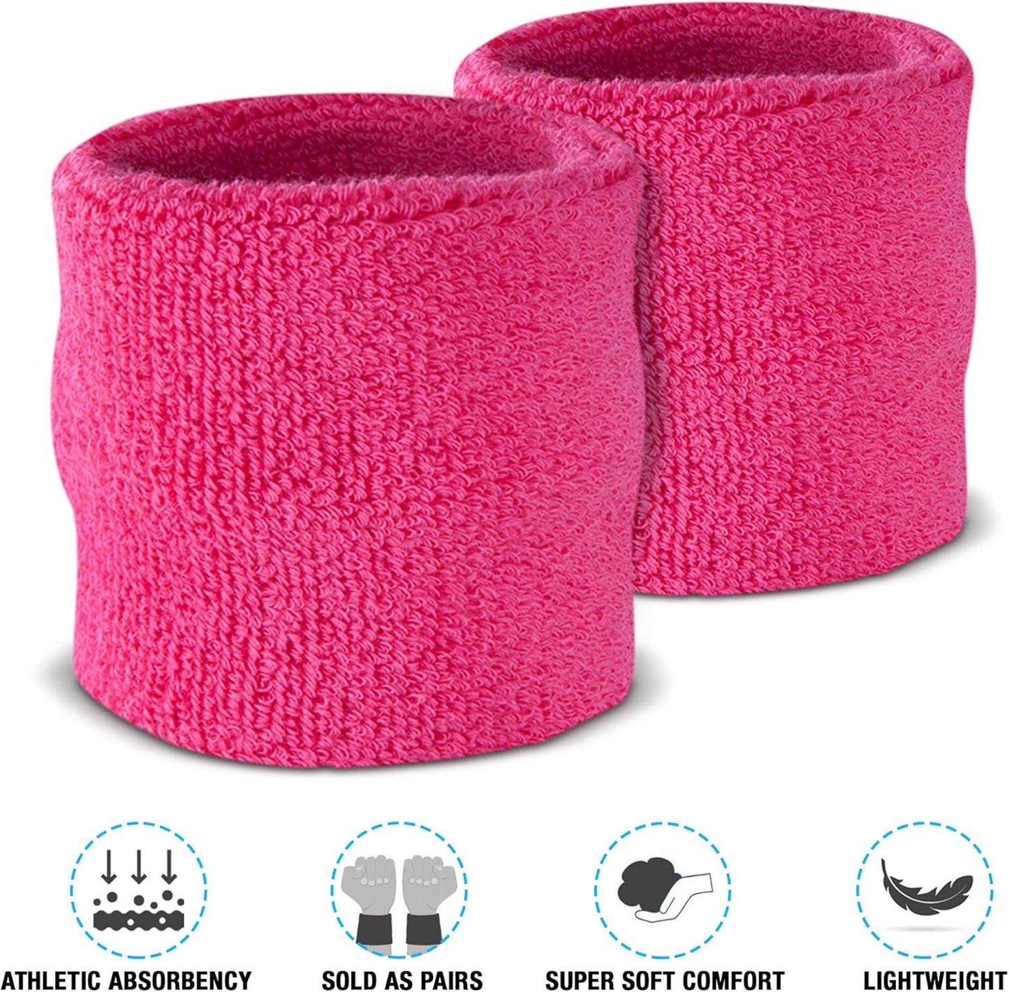 Suddora Wrist Sweatbands, Absorbent and Breathable Thick Cotton Bands for Working Out, Gymnastics, Basketball, Tennis, and Football, Multiuse Wristbands for Costumes and Cosplay