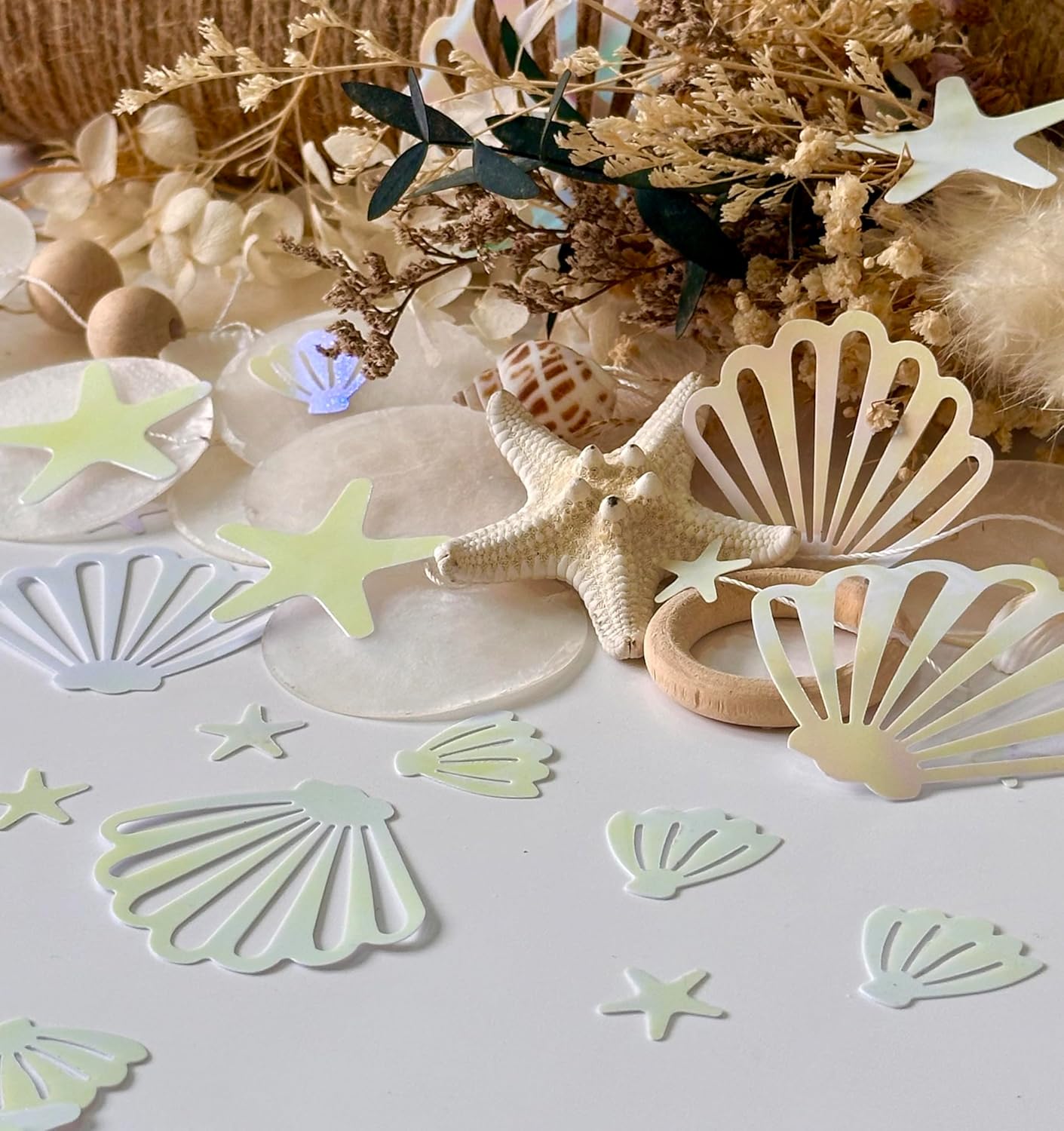 Seashell Confetti for Table Decor.100PCS Pearl Pink Seashell Glitter Confetti for Mermaid Birthday Party Decorations Starfish Ocean Party Decorations