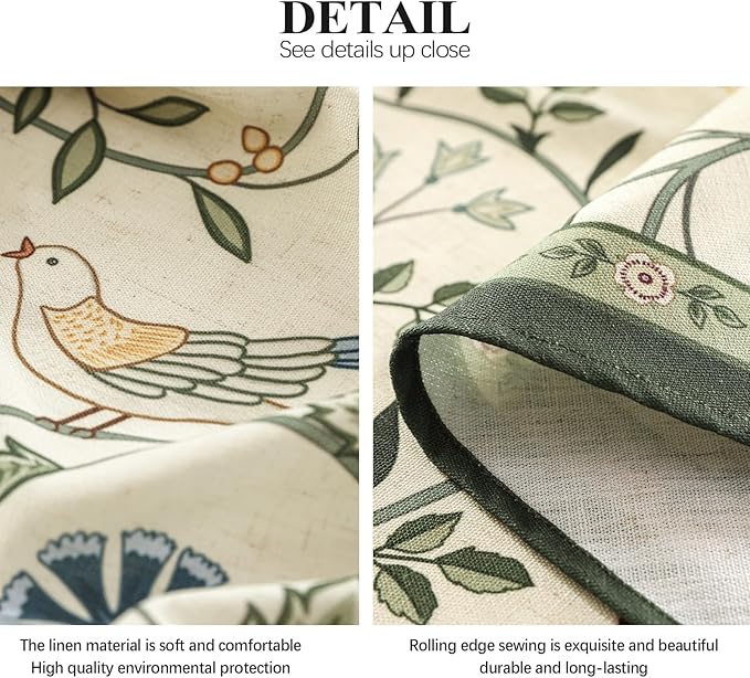 Linen Table Cloth Rectangle,Wrinkle Resistant French White and Green Tablecloth Print with Froal,Decor Stitch Table Cloth for Thanksgiving,Dining Room,Home,55" × 79"-Idaho A