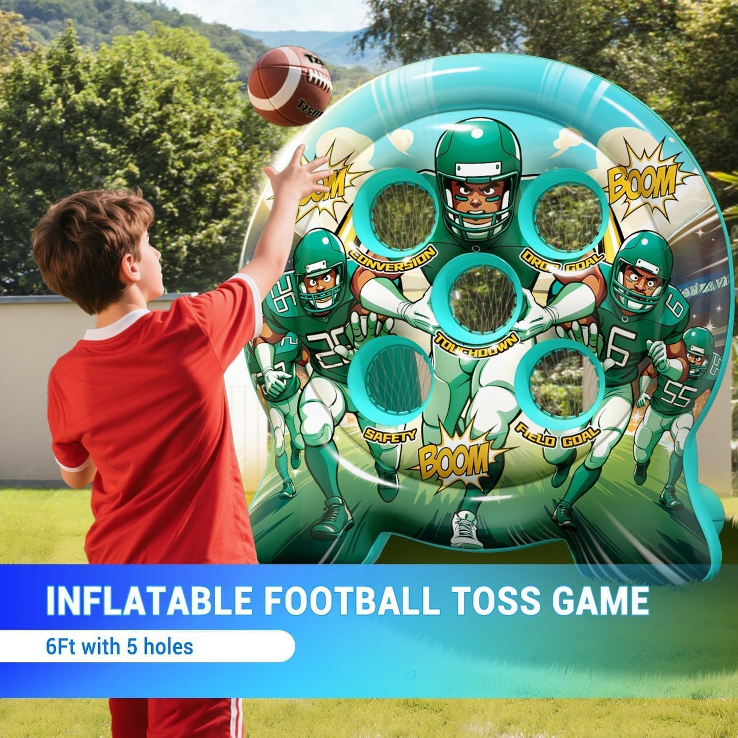 Kids Football Target Toss Game with Junior Size Football - Inflatable Throwing Target Toy - Fun Sports Carnival Party Game - Outdoor Game for Kids