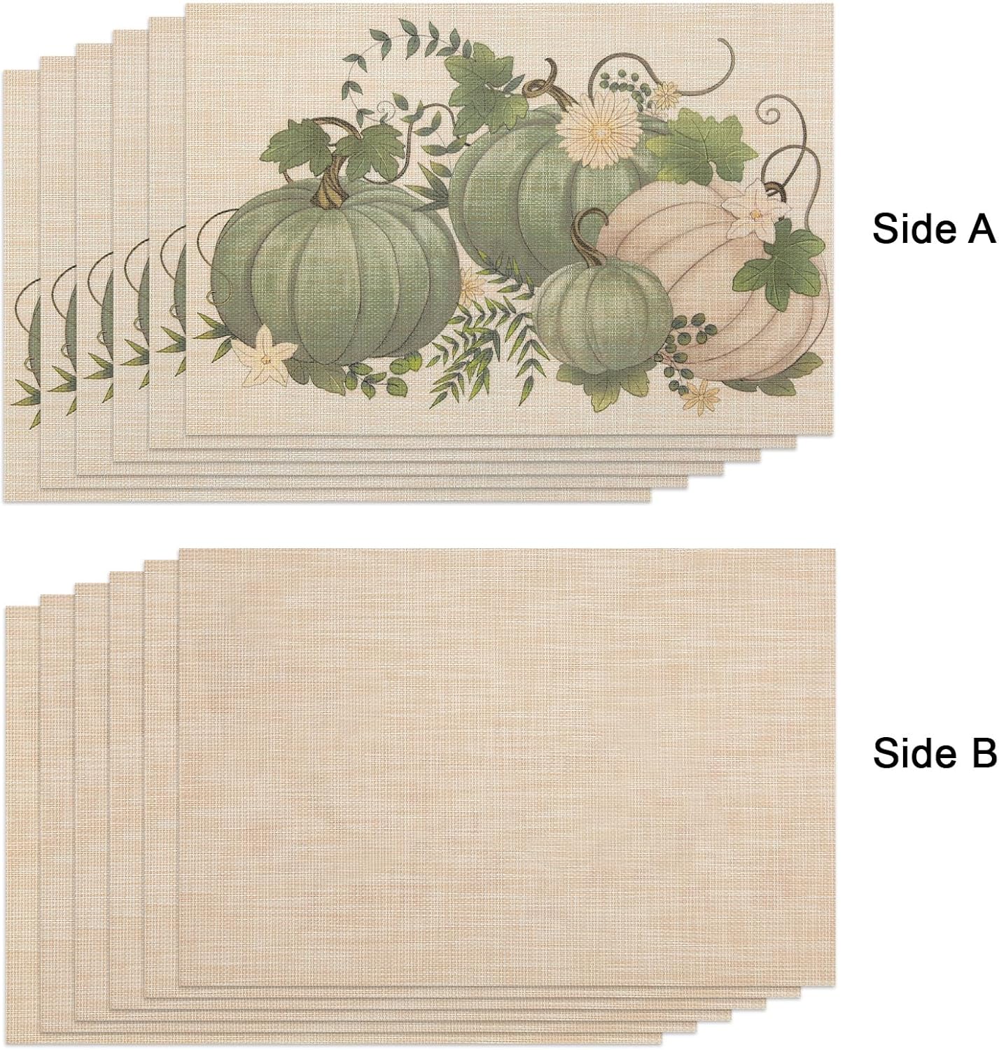 Thanksgiving Placemats Set of 6 Fall Place Mats Pumpkin Maple Leaves Table Mats Washable Non-Slip Heatproof Woven Placemats for Dining Table (17.7" X 11.8")