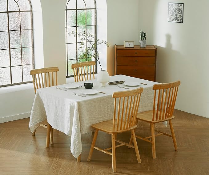100% French Flax Linen Tablecloths Rectangle 144Lx60W Inch for Dinners, Parties, Easter, Halloween, Camping, Stone Washed, Textured, Machine Washable, 12-14 Sets (60''x144'', Natural Linen)