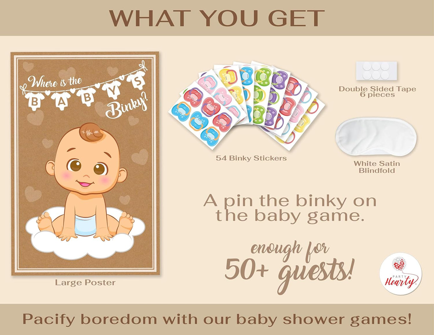 Party Hearty Funny Baby Shower Games for Boy, Pin The Pacifier on The Baby Game, Where is The Baby’s Binky, Pin The Dummy