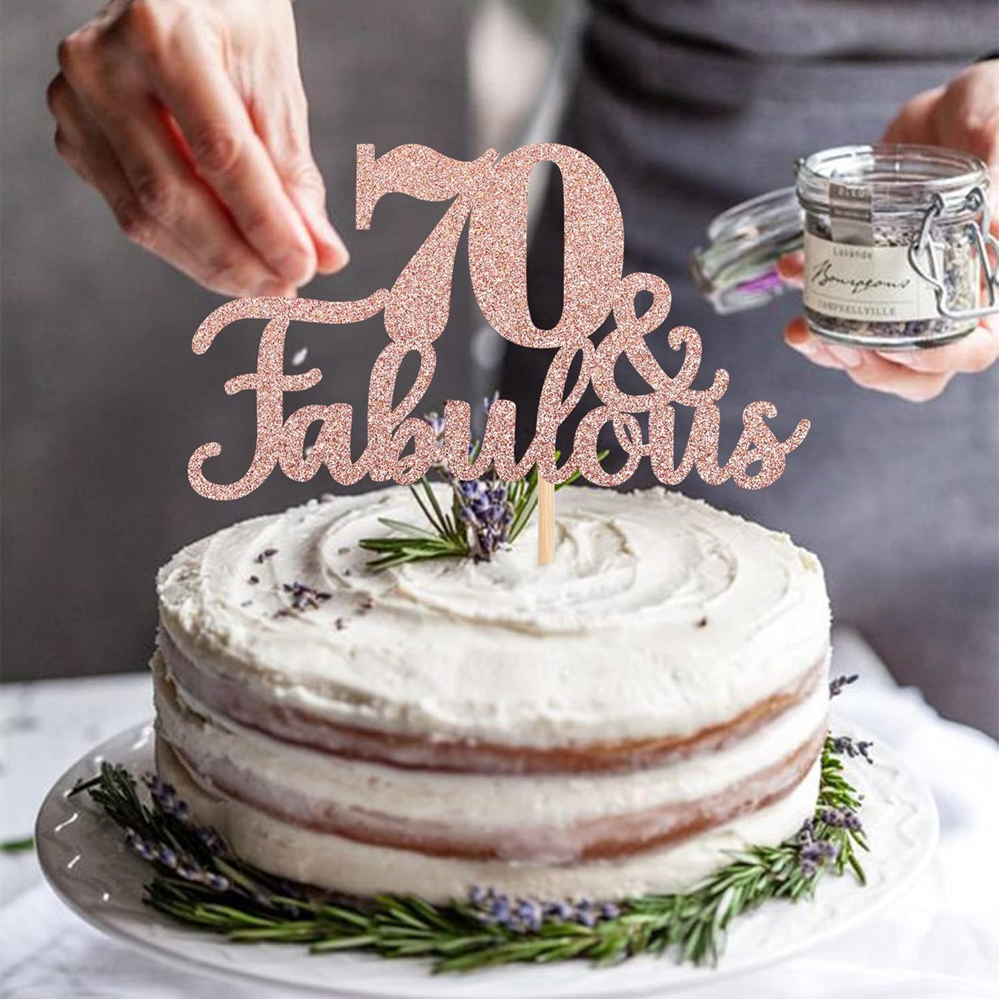1 PCS 70 & Fabulous Cake Topper Glitter Seventy and Fabulous Cake Toppers Happy 70th Birthday Cake Pick for 70th Wedding Anniversary Birthday Party Cake Decorations Supplies Rose Gold