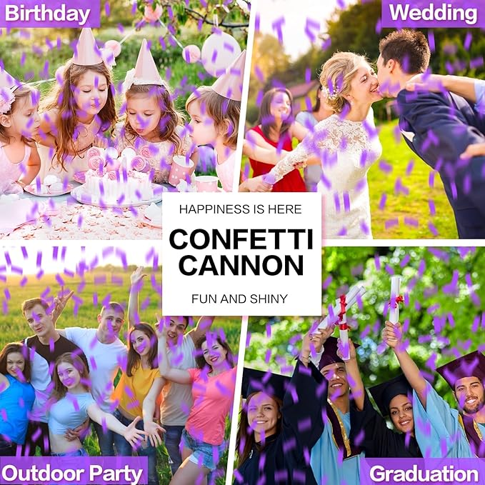 Confetti Cannon 12Pack Purple Party Popper Shooters 12 Inch Confftti Poppers for Wedding Birthday Graduation Christmas New Year Eve Party Supply Launches 20-25ft