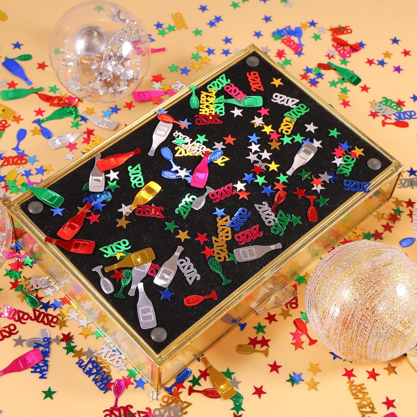 Happy New Year 2026 Confetti, Multicolor Star Wine Bottle Sprinkles Table Scatter Confetti for New Years Eve Decorations