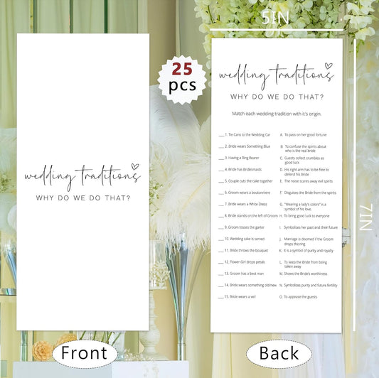Bridal Shower Games, Why Do We Do That, 25Pcs 4x9inch Minimalist White Double-Sided Bridal Game Cards with 1 Answer Key, Wedding Shower Games for Guests, Engagement Bachelorette Party Supplies - A04