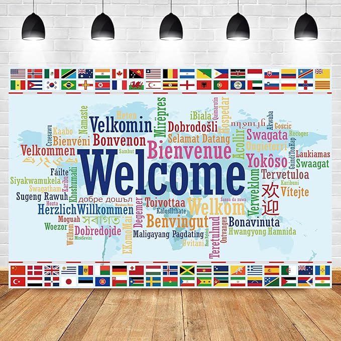 Homewelle International Flag Backdrop 7Wx5H Feet Polyester Fabric World Map Welcome Banner Colorful Decoration Country Sports Events Favors Club Photography Background Photo Shoot Props