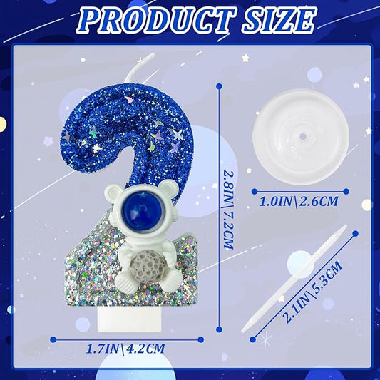 HXOUSE Astronaut 2nd Birthday Candle - Space Universe Sparkler 2 Candle for Birthday Cake Boy, Topper for Party Decorations Anniversary Celebrations (Number 2)