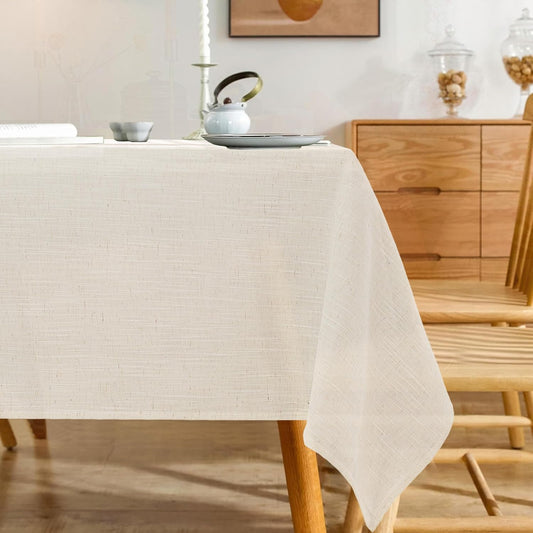 Natural Linen Square Tablecloth, 2 Pack Slubby Textured Fall Lightweight Table Cloth 60 x 60 Inch, Water Resistant Stain Resistant Farmhouse Burlap Table Cover for Kitchen Dining Room
