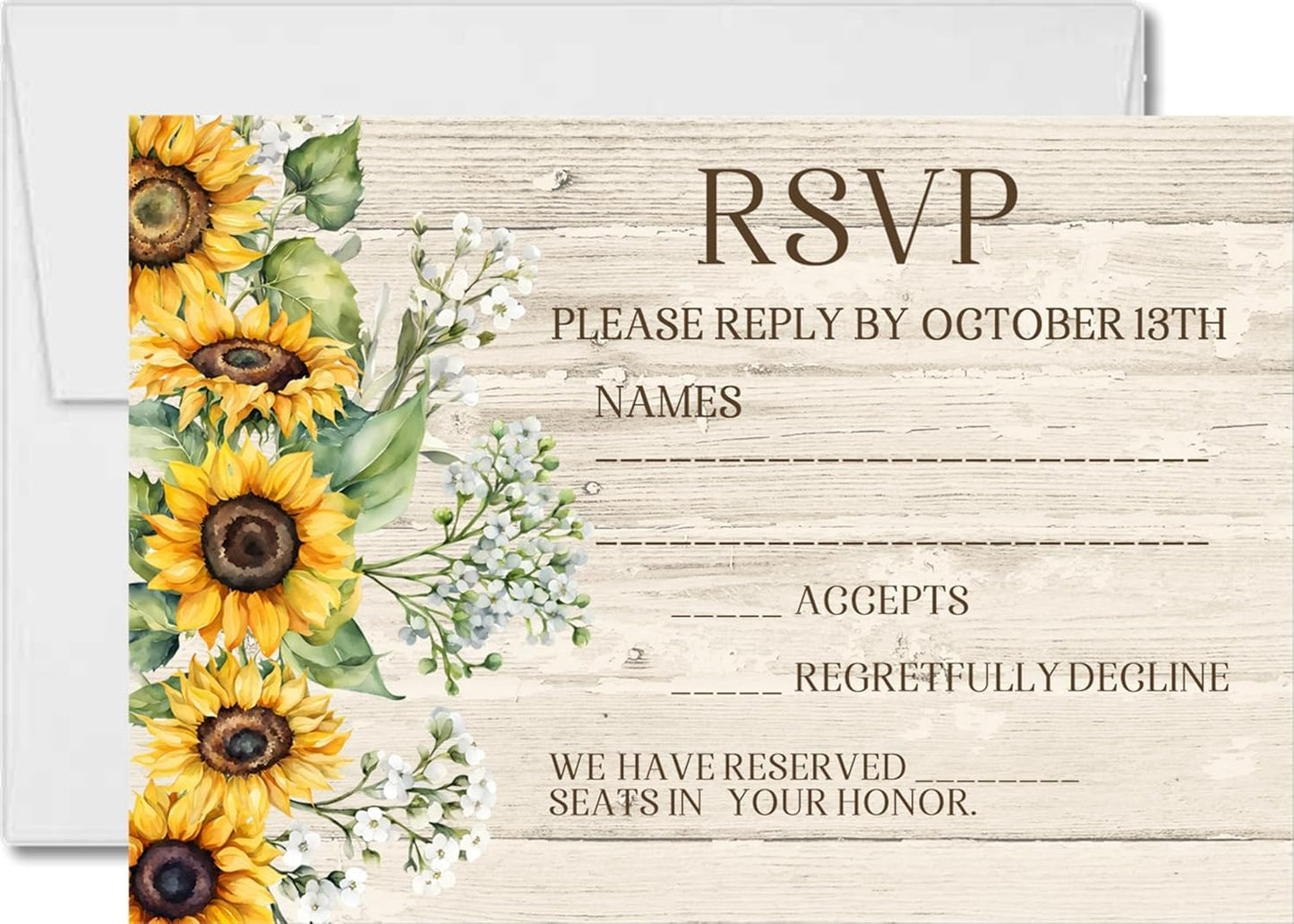 Sunflower Wedding Invitations, Rustic Farmhouse Floral, Personalized, Set of 12 Invitations with Envelopes