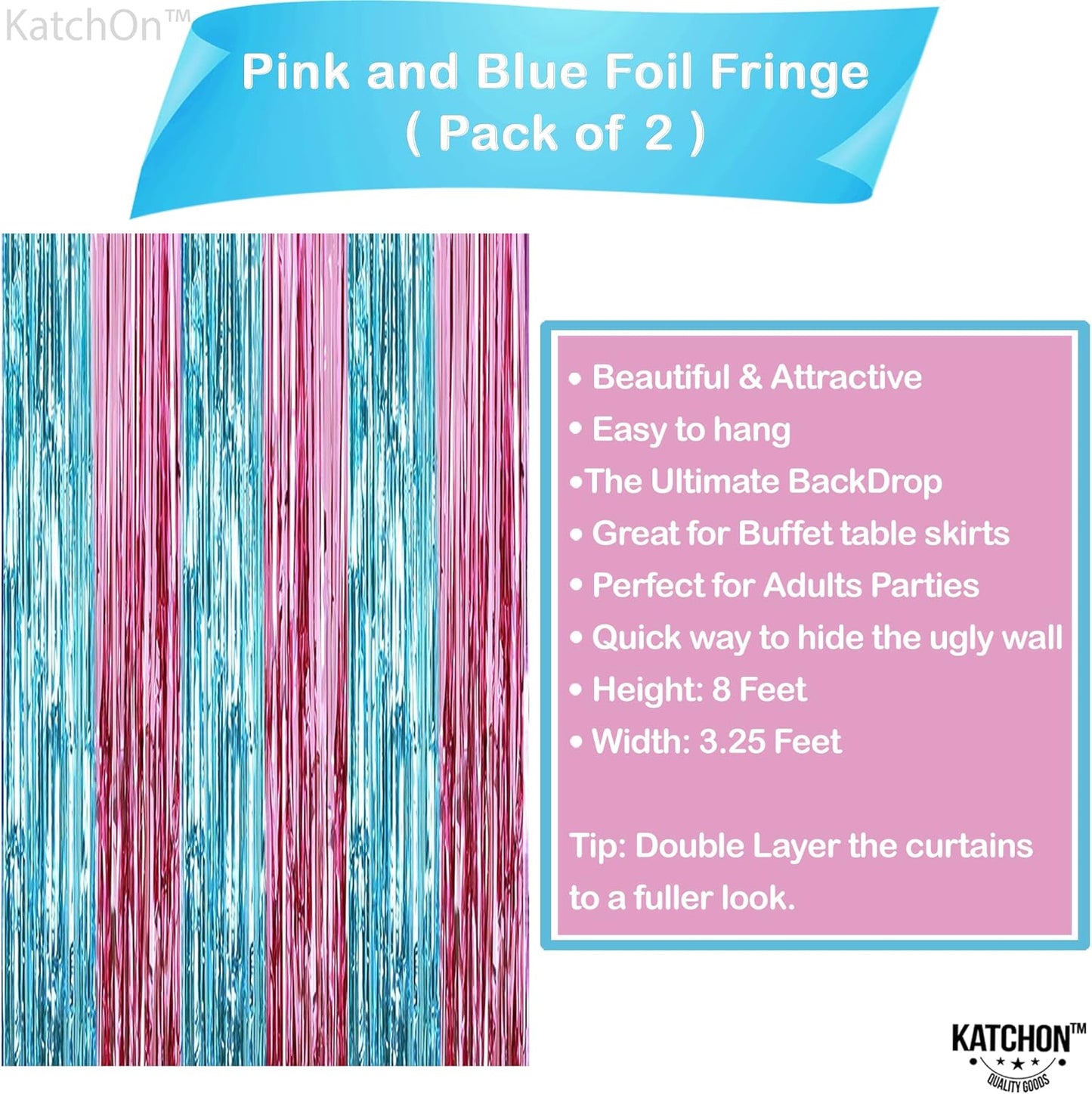 KatchOn, XtraLarge Pink and Blue Streamers - 3.2 x 8 Ft, Pack of 2 | Pink and Blue Streamers for Gender Reveal Decorations | Streamer Backdrop for Baby Shower, Unicorn, Mermaid Birthday Decorations