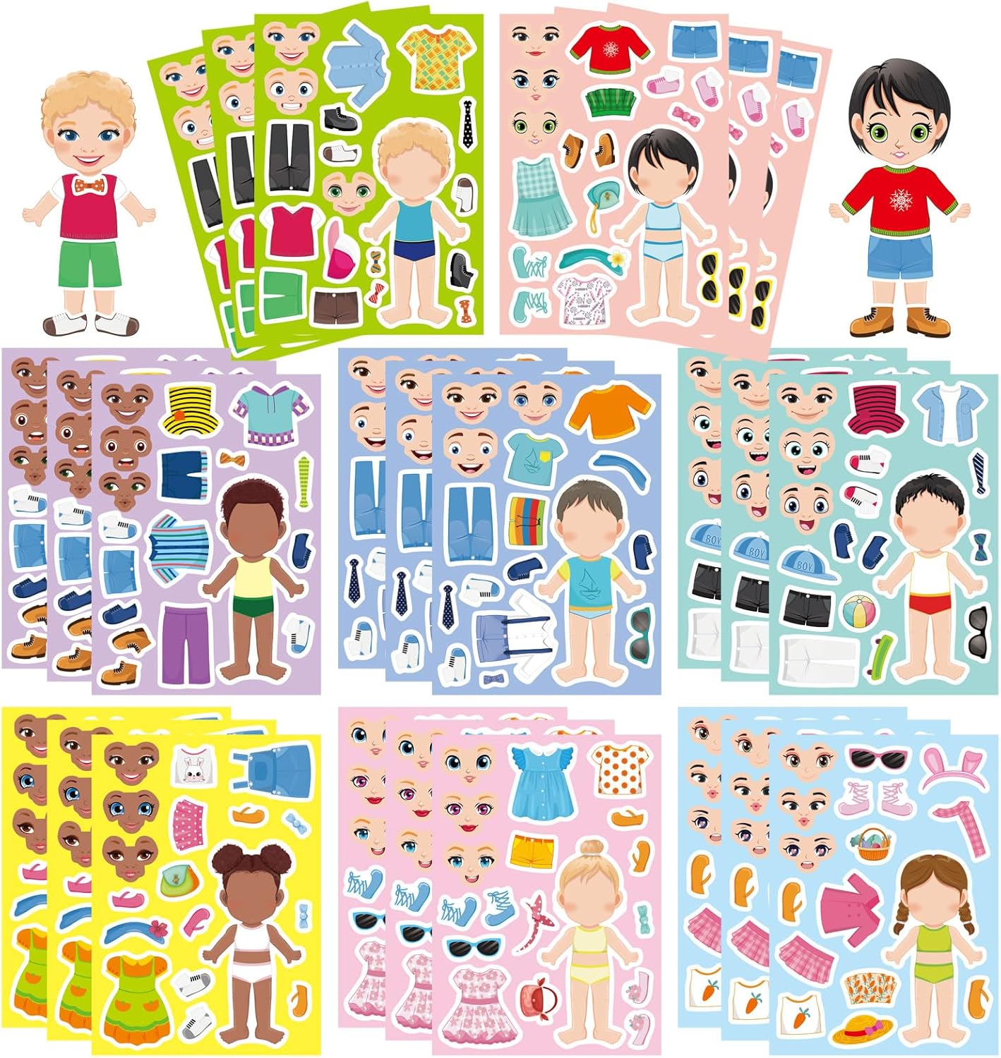 24 Sheets Make a Face and Dress Up Stickers for Girls Boys, Make Your Own Stickers for Kids Toddlers, Preschool Children Crafts Party Favor, Rewards, Art Craft, Birthday Gift