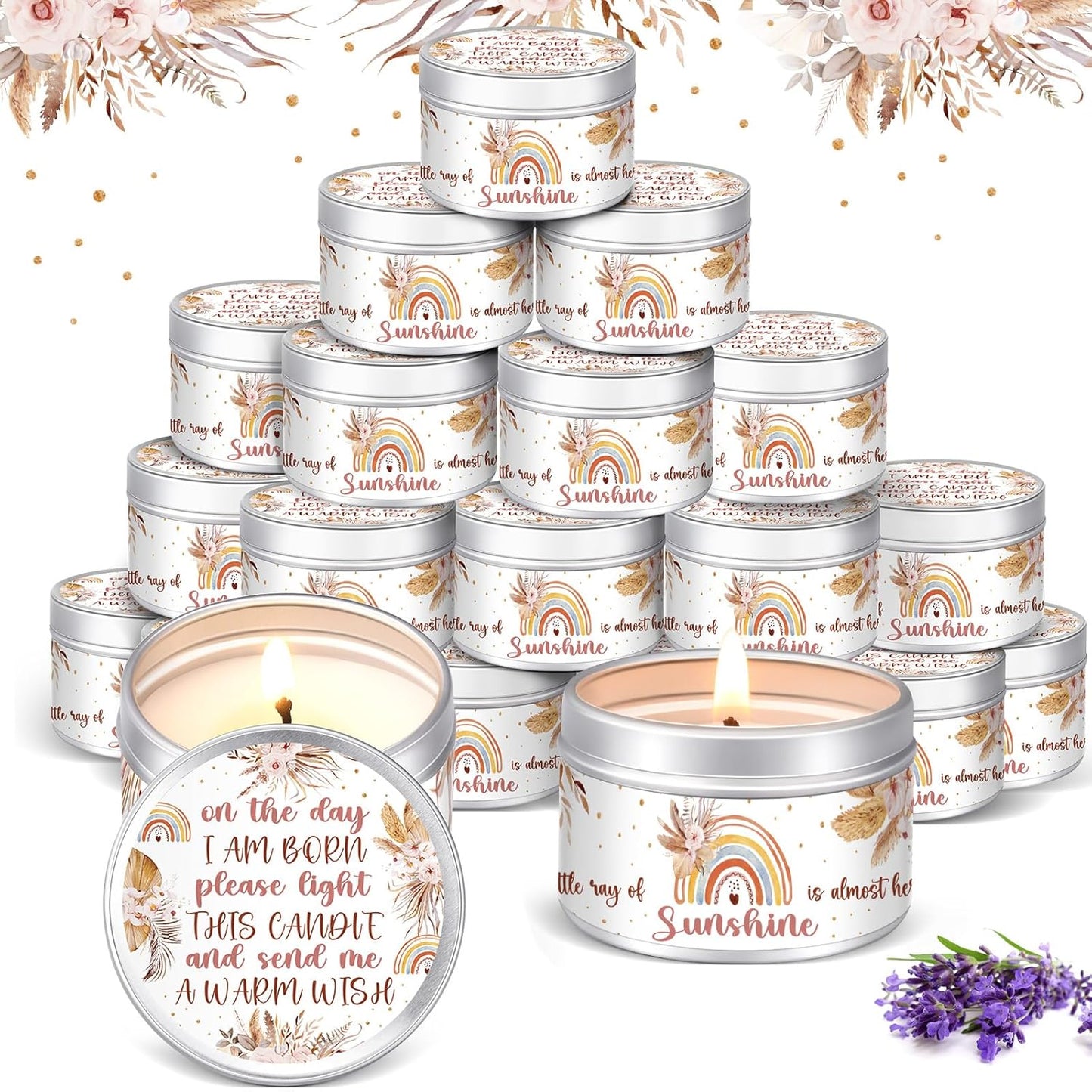 MTLEE 24 Pcs Boho Baby Shower Party Favors Candles Lavender Scented Baby Shower Favors for Guests Rustic Tealights Candles Gender Reveal Return Gifts Girl Boy(1.2 Oz, Khaki)