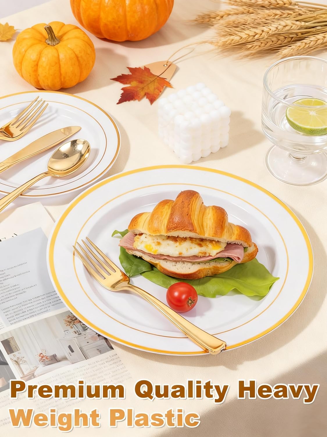 WDF 100 Pcs Gold Plastic Forks Heavy Duty - BPA-FREE, Sturdy&Durable Forks Disposable 7.4inch - Elegant Gold Forks for Dessert, Durable Plastic Cutlery for Thanksgiving Party, Wedding or Daily Using
