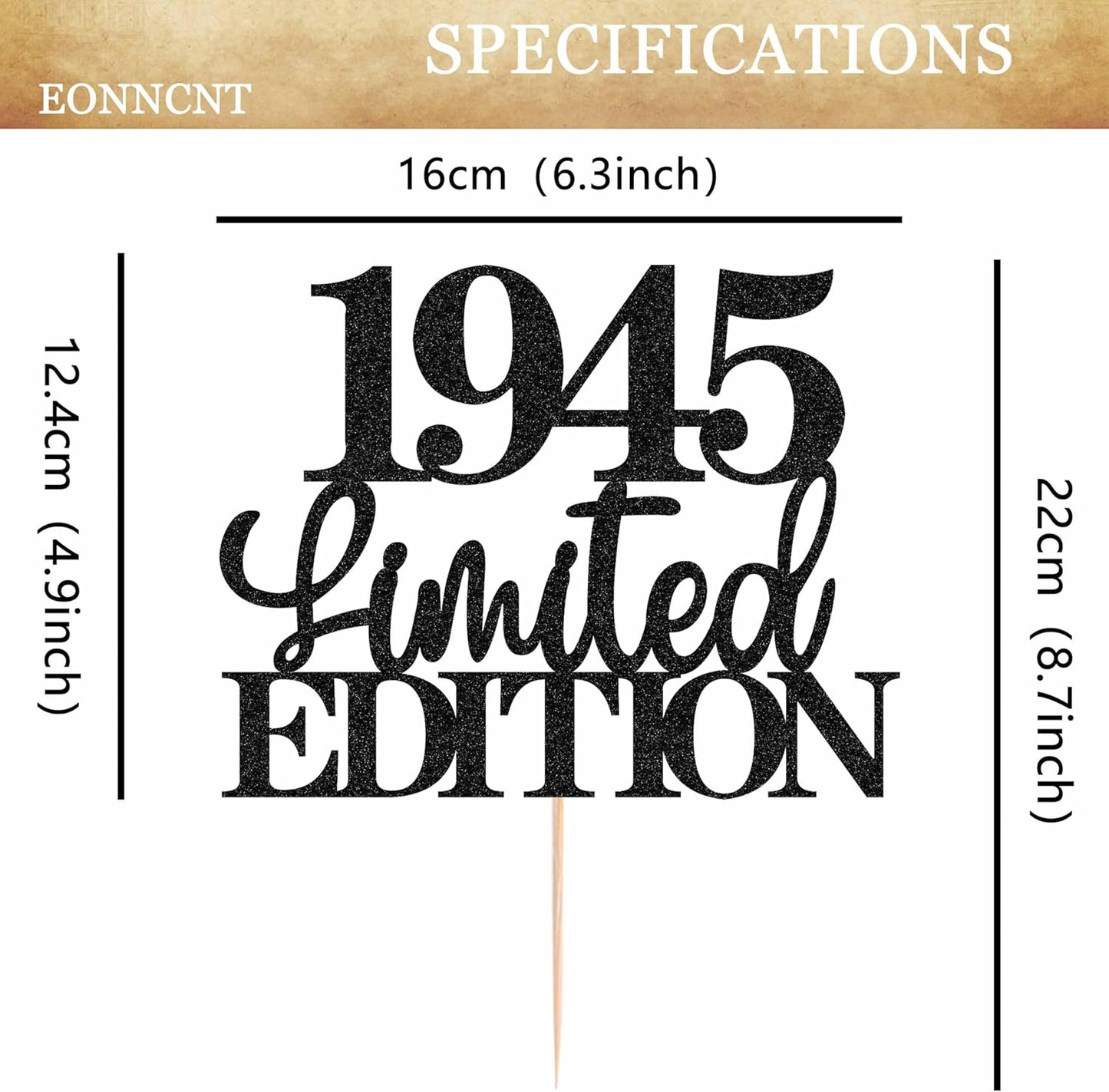 Limited EDITION 1945 Cake Topper - Black Glitter Happy 80th Birthday Party Cake Decoration Supplies, Cheer to 80 Years Cake Bunting Decor for 80th Birthday Party Photo Booth Props