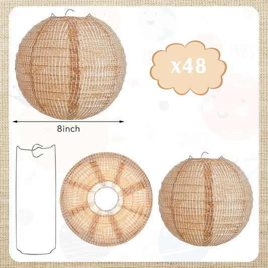 Hortsun 48 Pcs Print Burlap Paper Lanterns Round Chinese Paper Lanterns Decorative Farmhouse Classroom Decor Home Sweet Classroom Birthday Party Ceremonial Event (8 Inch)
