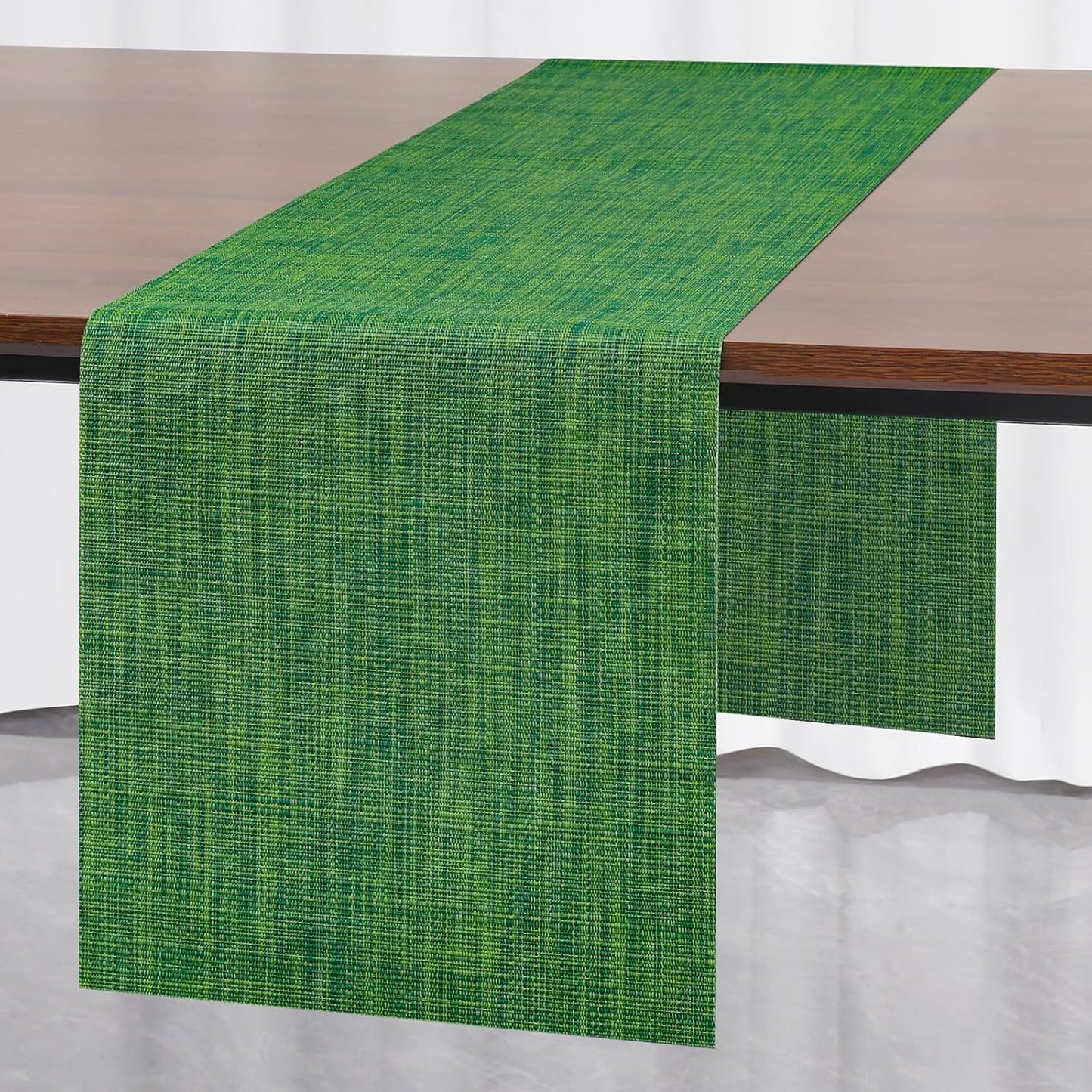 Myir JUN Table Runner, Vinyl Table Runner Indoor 72 Inch Long Arbitrarily Cropped Runner for Table Heatproof for Home Party (Dark Green, 12 x 72 inch)