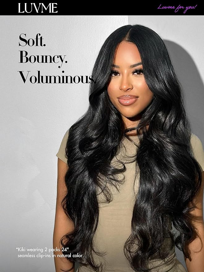 LUVME Body Wave Seamless Clip in Hair Extensions 2 Pack 220g, 14 Inch Natural Black, 100% Real Remy Human Hair, Soft Full Volume, Easy Clip Ins for Daily Wear, Work, Parties & Weddings