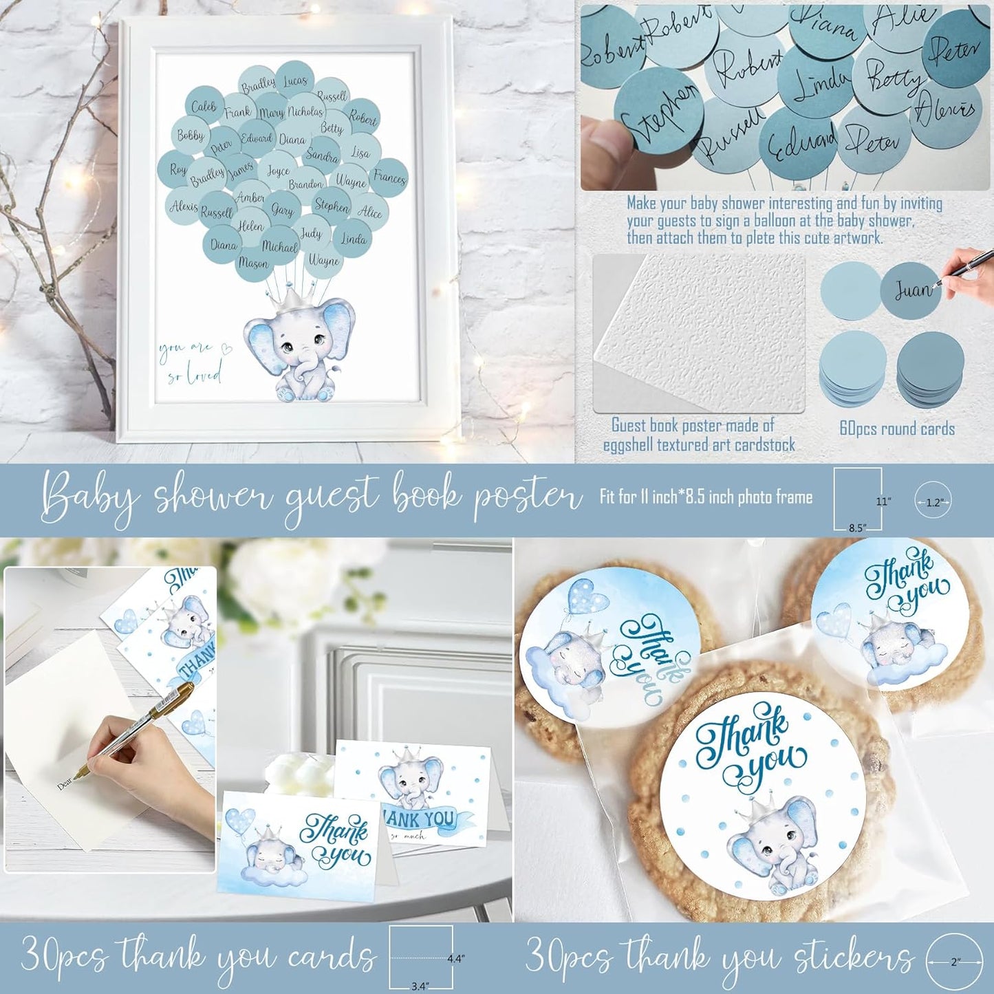Elephant Baby Shower Decorations for Boy, Blue Elephant Baby Shower Party Supplies, It's a Boy Backdrop Tablecloth Elephant Balloon Arch BABY Box Mom to Be Sash Dad to Be Pin