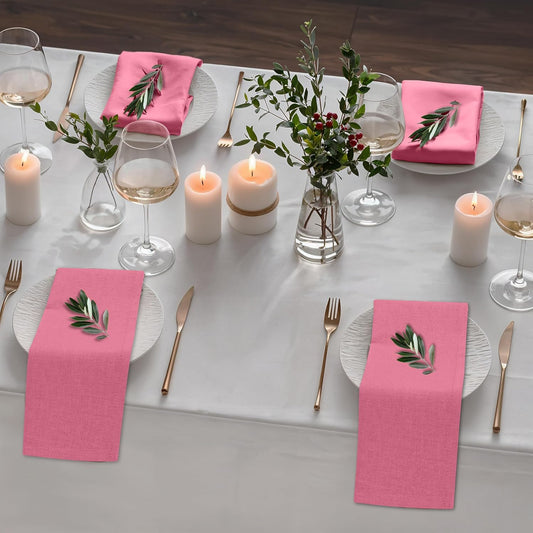 Ruvanti Linen Napkins Set of 12, 18x18 Cloth Napkins, Cotton Linen Blend Napkins Cloth Washable, Soft, Reusable Dinner Napkins for Wedding, Parties, Christmas, Thanksgiving, Everyday Use - Pink