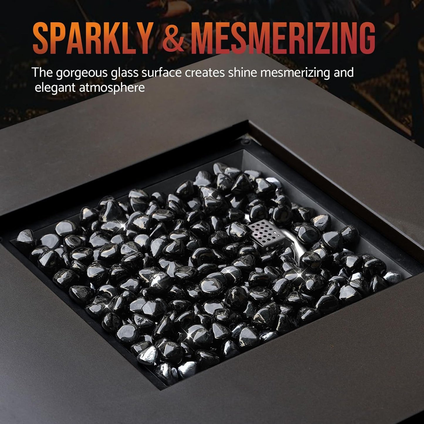 Skyflame 10-Pound Fire Glass Diamonds for Fire Pit Fireplace Landscaping, 1/2 Inch Reflective Glass Fire-Diamonds, Onyx Black