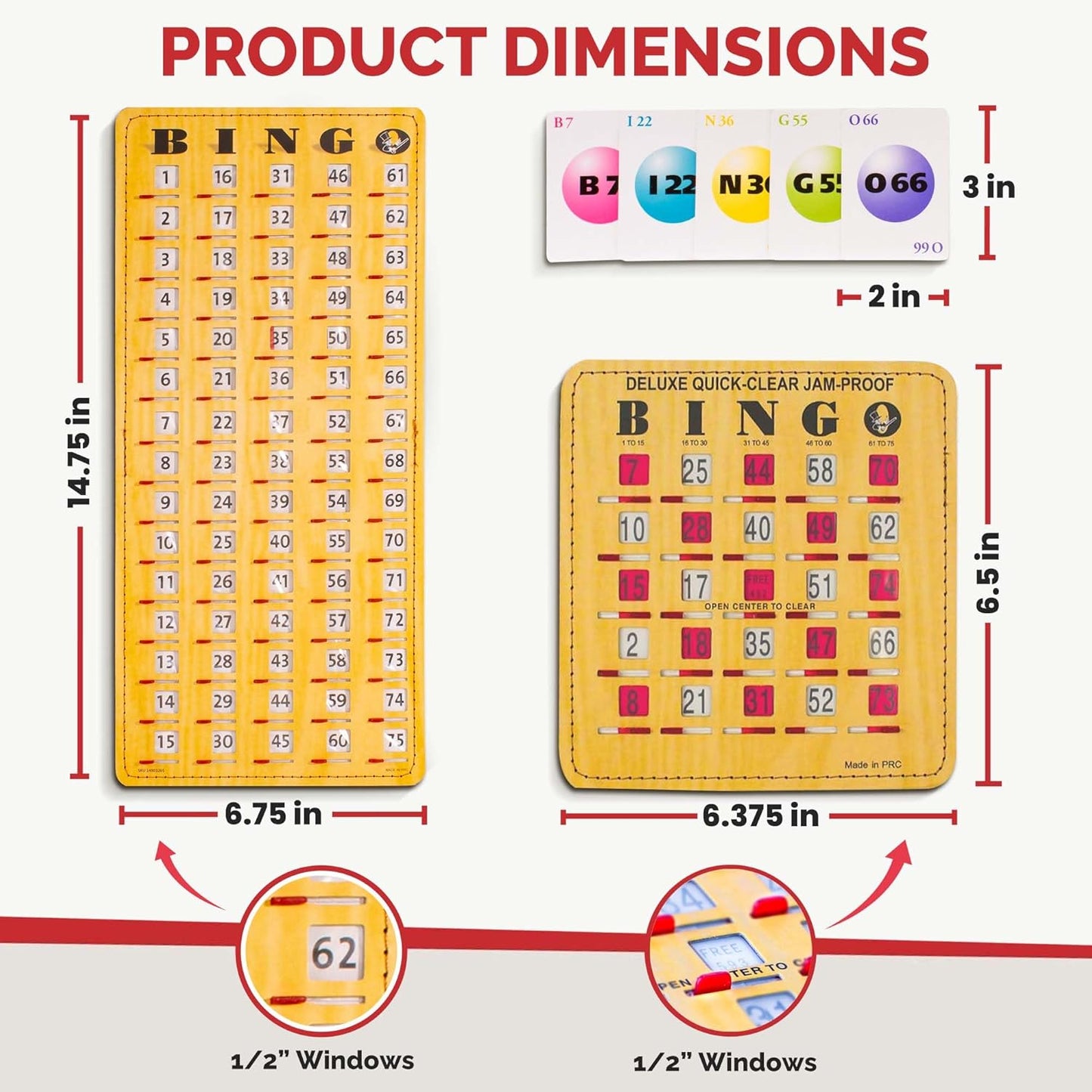 MR CHIPS Jam-Proof Bingo Cards with Sliding Windows, 25 Reusable Shutter Cards, 75 Calling Cards 1 Master Board in Woodgrain Style