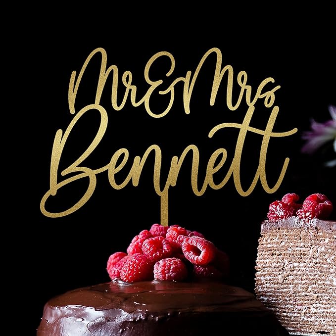 Personalized Custom Script Cake Topper for Birthday and Party, Gold Silver, 6"W x 9"L (Pack of 1)