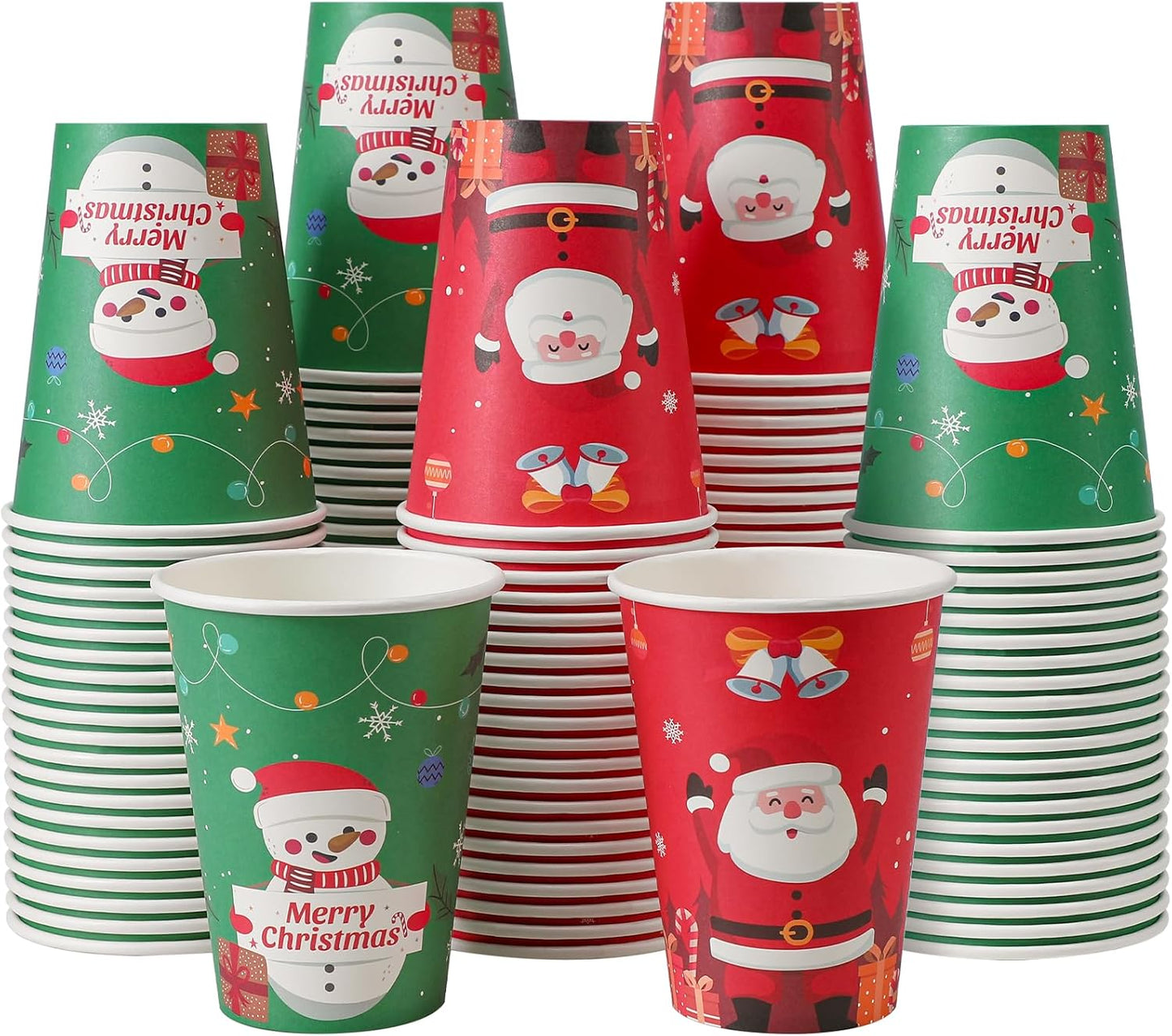 Lamosi Christmas 100 Pack 12 OZ Coffee Cups, Disposable Paper Cups for Hot/Cold Beverage, Leak-Free Paper Coffee Cups for Cafe, Restaurant, Office and Home