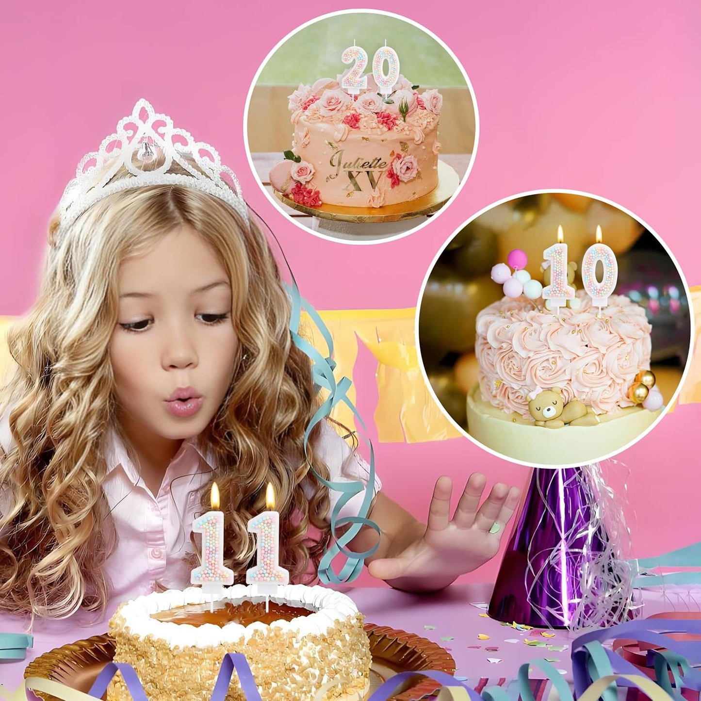 11th Birthday Candle Macaron Glitter 3D Pastel Number 11 Candles for Birthday Cakes Girl Women Sweet Theme Birthday Wedding Anniversary Party Cake Decoration