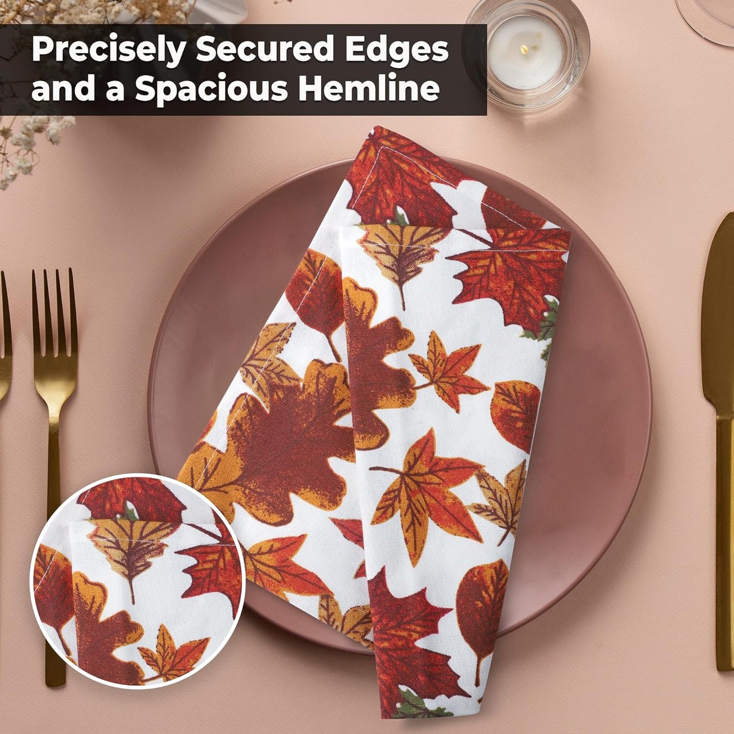 Urban Villa Fall Cloth Napkins Harvest Leaves Print 100% Cotton Absorbent Dinner Napkins (Set of 12) 20x20 Inches Thanks Giving Soft Durable Washable Reusable Ideal for Everyday Use Wedding Parties