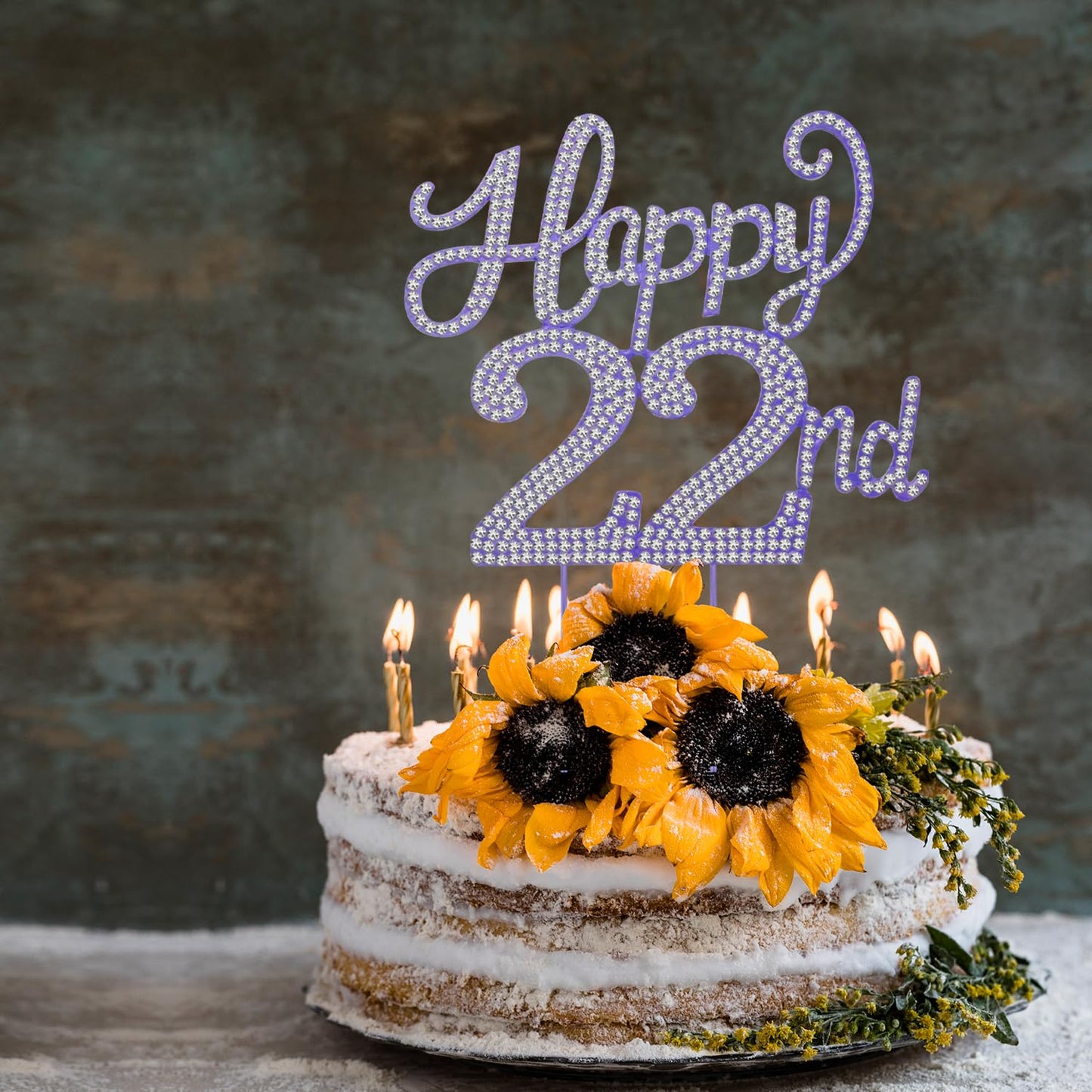LASKYER Happy 22nd Birthday Purple Rhinestone Cake Topper - 22nd Birthday/Anniversary,Cheers to 22 Years Old Bday Party Metal Sparkly Centerpieces Decorations.