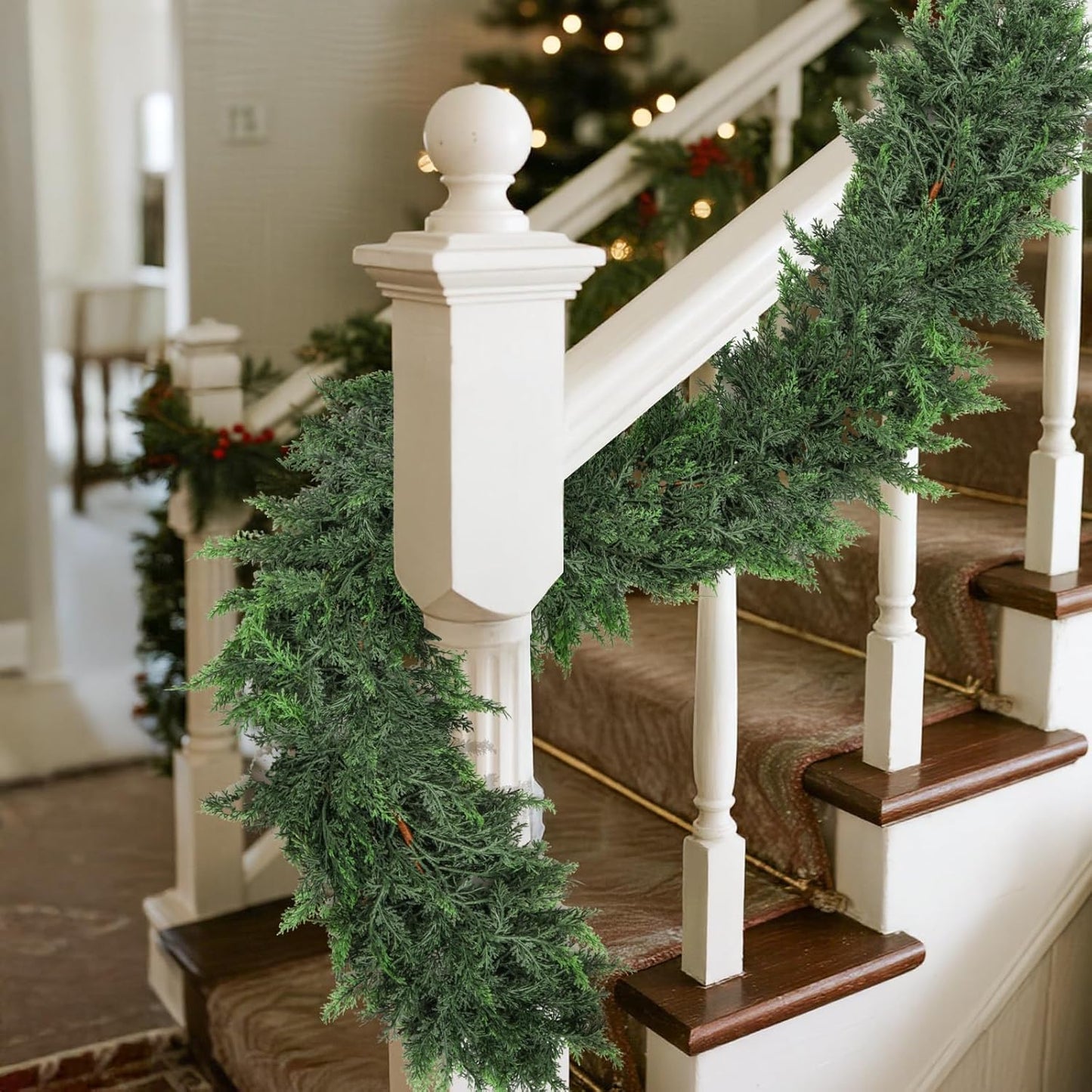 6ft Christmas Cedar Garland with Soft Thickness Pine,Thick and Lush,Artificial Green Faux Cedar Pine Garland for Christmas Winter Home Mantel Fireplace Holiday Party Décor (6FT)