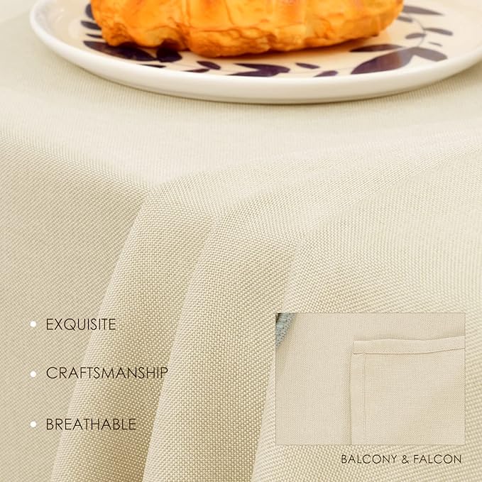 BALCONY & FALCON Extra-Large Table Cloth for 8 Foot Rectangle Tables – Waterproof & Crease-Proof Farmhouse Tablecloth for Banquet, Wedding, Baby Shower, Graduation Holiday Party (Ivory, 91" x 156")