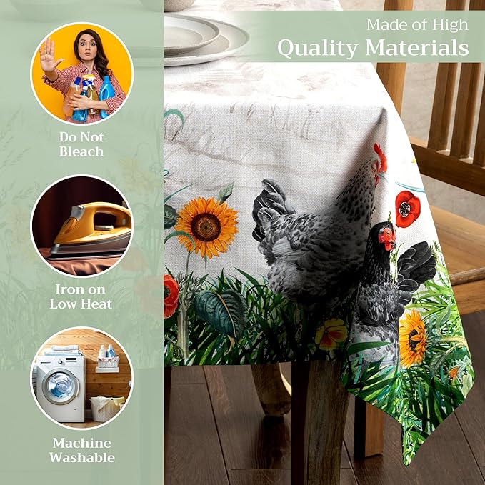 Maison d' Hermine Table Cloth Rectangle Table 100% Cotton 60 x 90 Inches Tablecloth Reusable Decorative for Dining Room Farmhouse Home Valentines Day Decorations Spring Summer - Basse Cour
