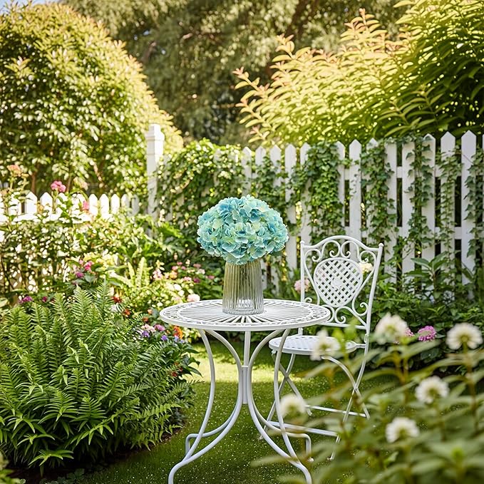 2Bouquets Artificial Fake Flowers Plants Silk Hydrangea Arrangements Wedding Bouquets Decorations Plastic Floral Home Kitchen Garden Party Festival Bar DIY (Light Blue,5 Flower Heads)