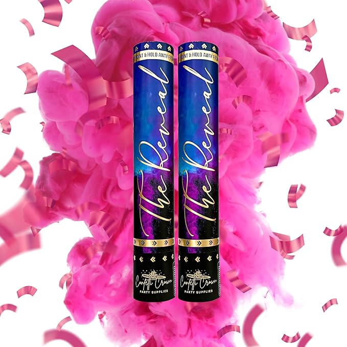 Confetti Crown Baby Gender Reveal Confetti Powder Cannon | 12” [PACK OF 2 Pink] - 100% Biodegradable Confetti & Powder Smoke (Pink)
