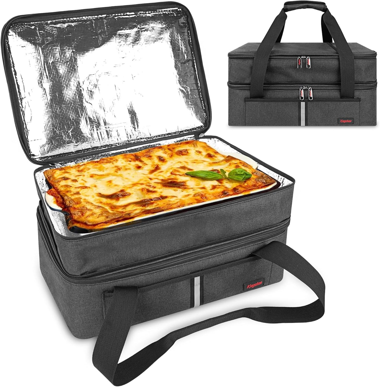 Double Decker Insulated Casserole Carrier for Hot or Cold Food, Expandable Thermal Food Carrier, Lasagna Holder Tote for Potluck Parties, Picnic, Cookouts, Beach Fits 9"x13" and 11"x15" Baking Dish