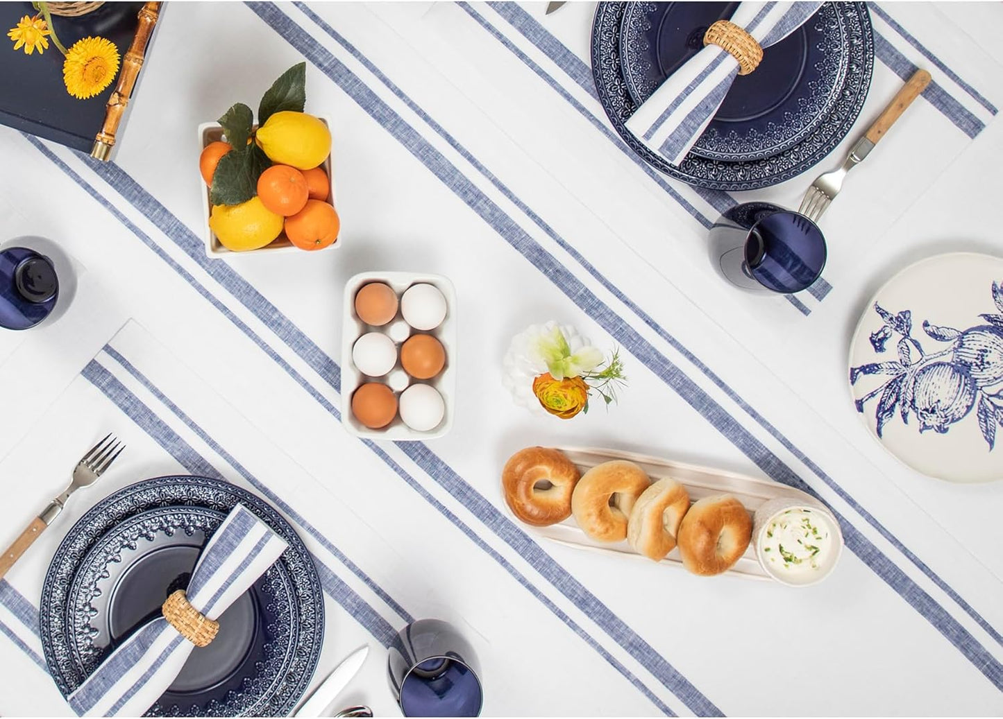 Solino Home Striped Linen Table Runner 36 Inches - 100% Pure Linen Navy and White French Stripe Small Table Runner 14 x 36 Inch Ideal for Dresser and Coffee Tables - Fall, Halloween, Thanksgiving