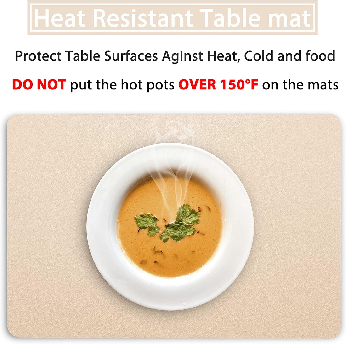 Wipeable Placemats Leather Table Mats Waterproof Heat-Resistant Easy to Clean for Dining Table Set Kitchen Table (2, Buff)