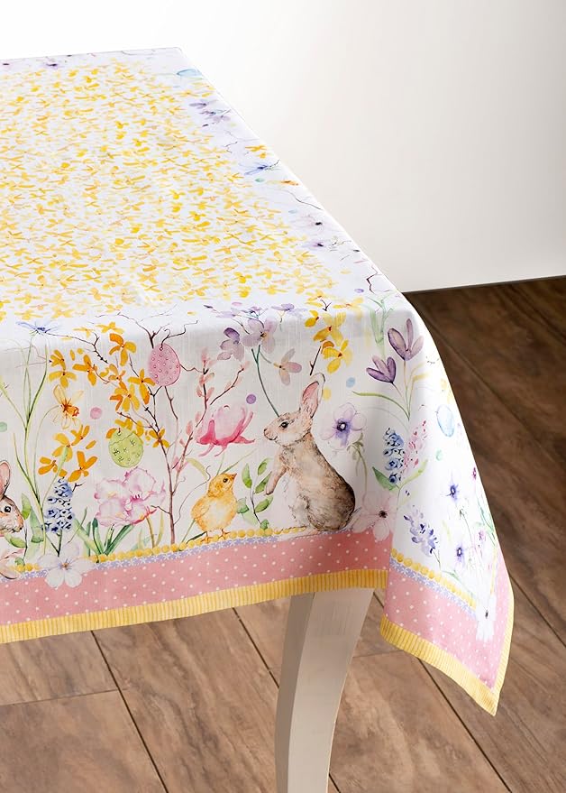 Maison d' Hermine Table Cloth Rectangle Table 100% Cotton 70 x 140 Inches Tablecloth Reusable Decorative for Dining Room Farmhouse Home Valentines Day Decorations Spring Summer - Easter Zest