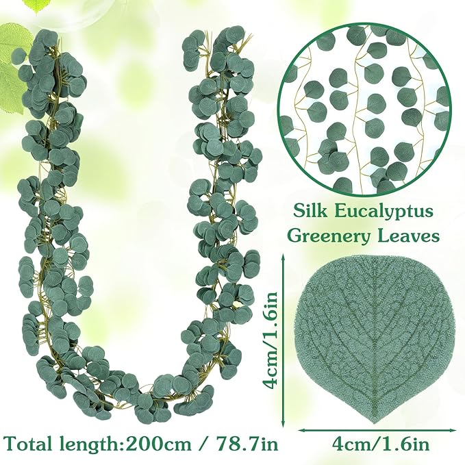 36 Pcs Artificial Eucalyptus Garland, Eucalyptus Greenery Leaves Table Garland Faux Leaf Plants Hanging Wreath Vines for Wedding Party Wall Table Home Fireplace Bedroom Decor